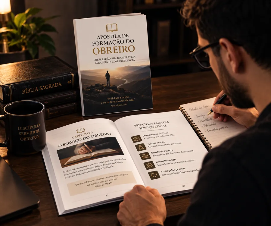 Homem adulto estudando a apostila